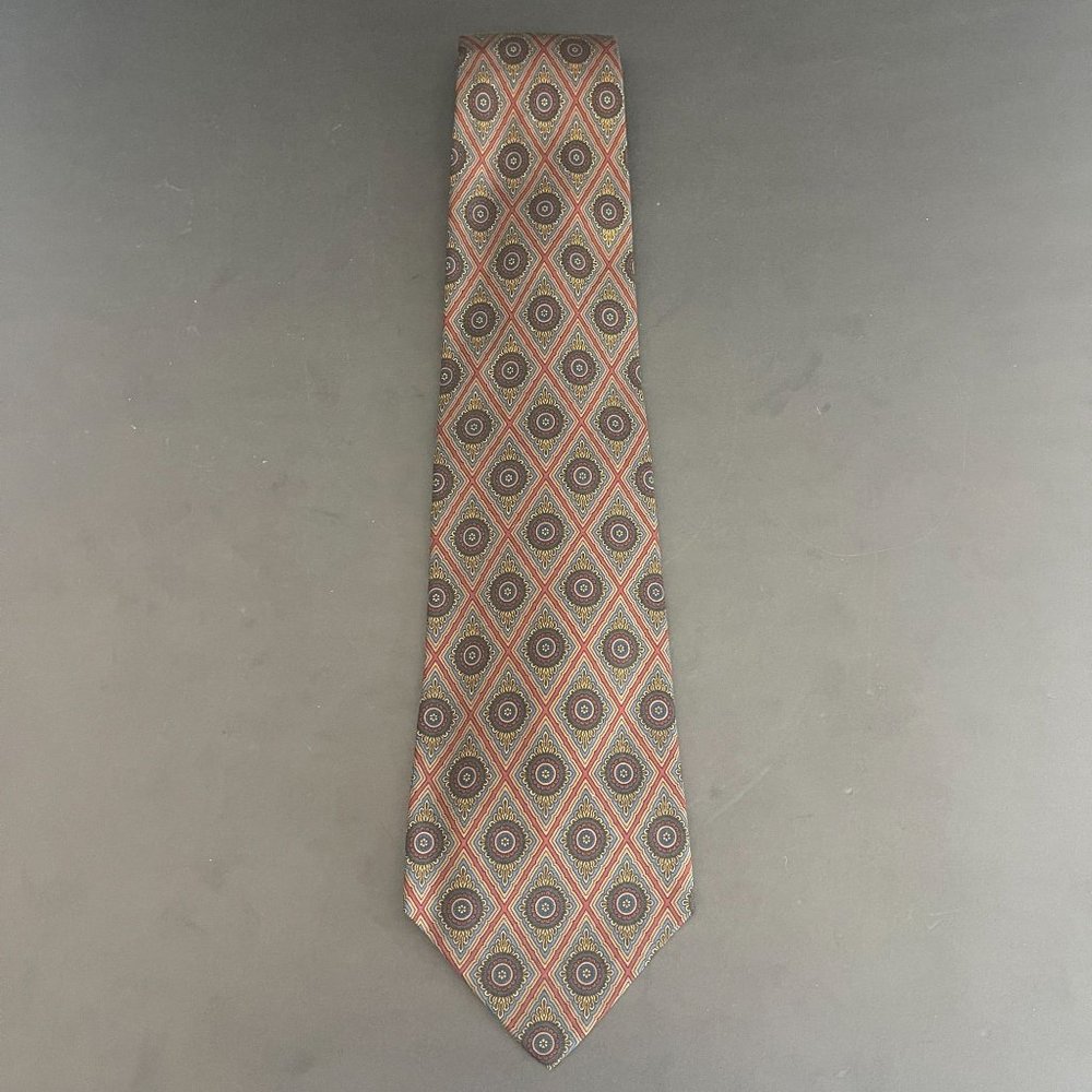 Polo by Ralph Lauren For Neiman Marcus Brown Geometric Pattern Tie, Hand Made